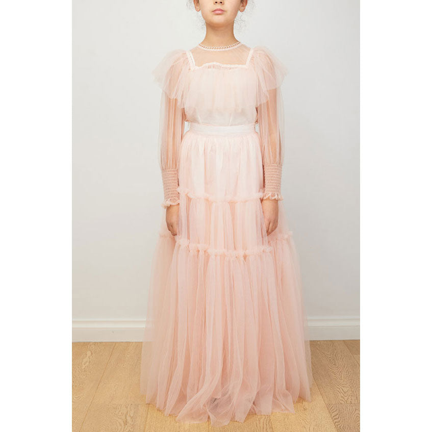 Petite Amalie Pale Pink Frilly Pleated Tulle Blouse