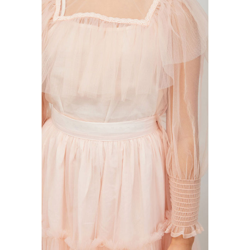 Petite Amalie Pale Pink Frilly Pleated Tulle Blouse