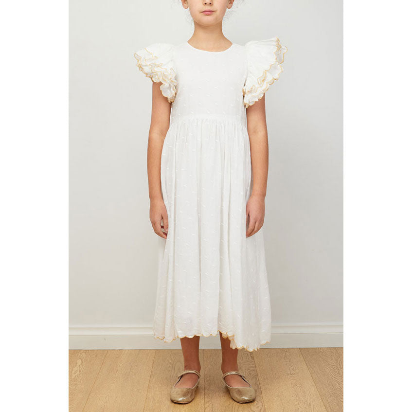 Petite Amalie White/Gold Scallop Dress