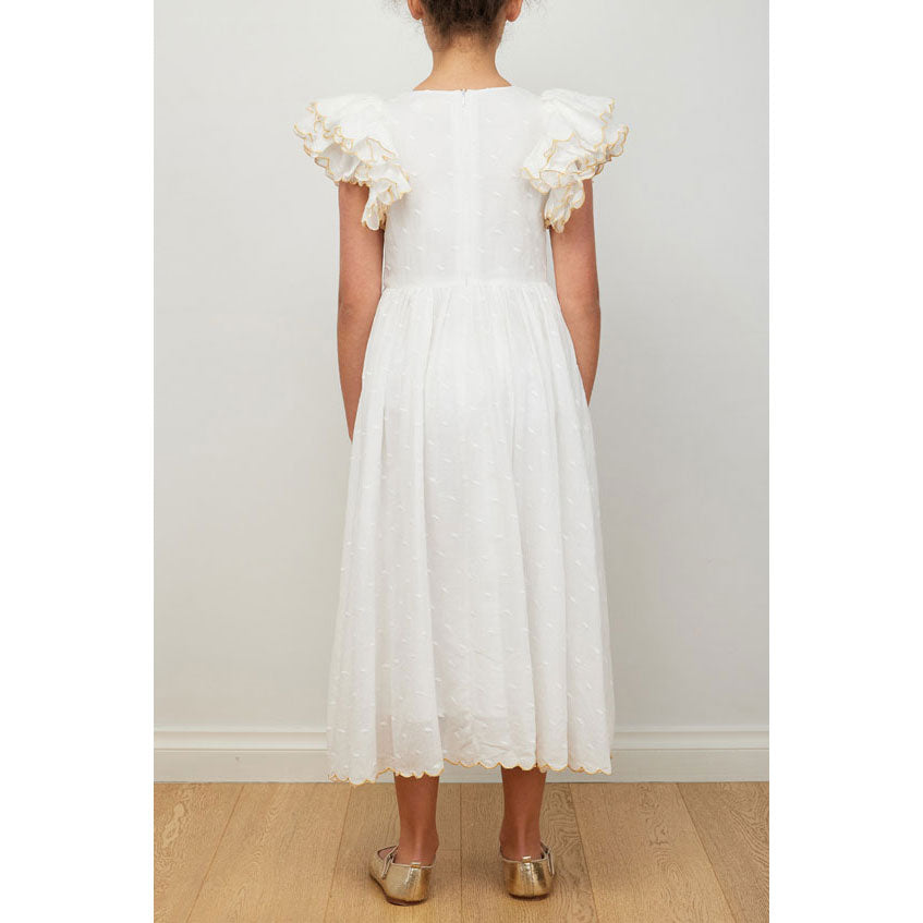 Petite Amalie White/Gold Scallop Dress
