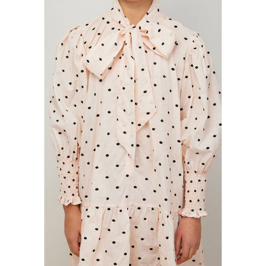 Petite Amalie Pink/Black Embrodiered Dot Bow Dress