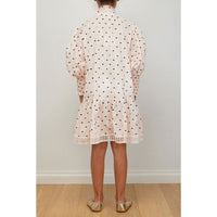 Petite Amalie Pink/Black Embrodiered Dot Bow Dress