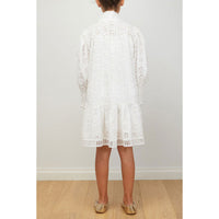 Petite Amalie White Daisy Embroidered Bow Dress