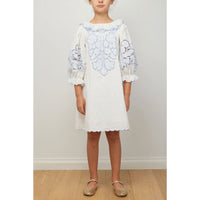 Petite Amalie White/Blue Linen Cut Out Dress