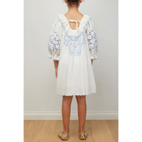 Petite Amalie White/Blue Linen Cut Out Dress