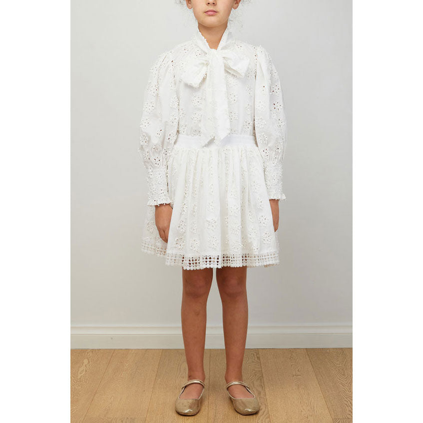 Petite Amalie White Daisy Embroidered Skirt