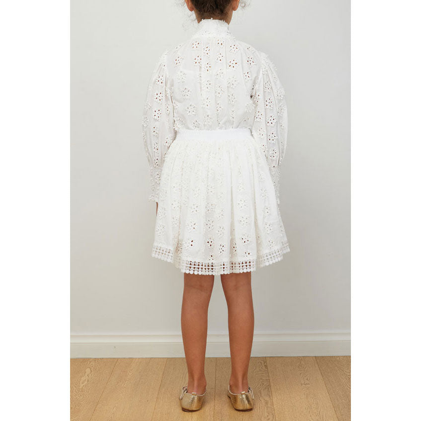 Petite Amalie White Daisy Embroidered Skirt