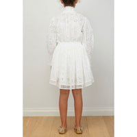 Petite Amalie White Daisy Embrodiered Bow Blouse