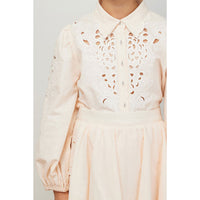 Petite Amalie Peach/White Camilla Linen Embrodiered Skirt