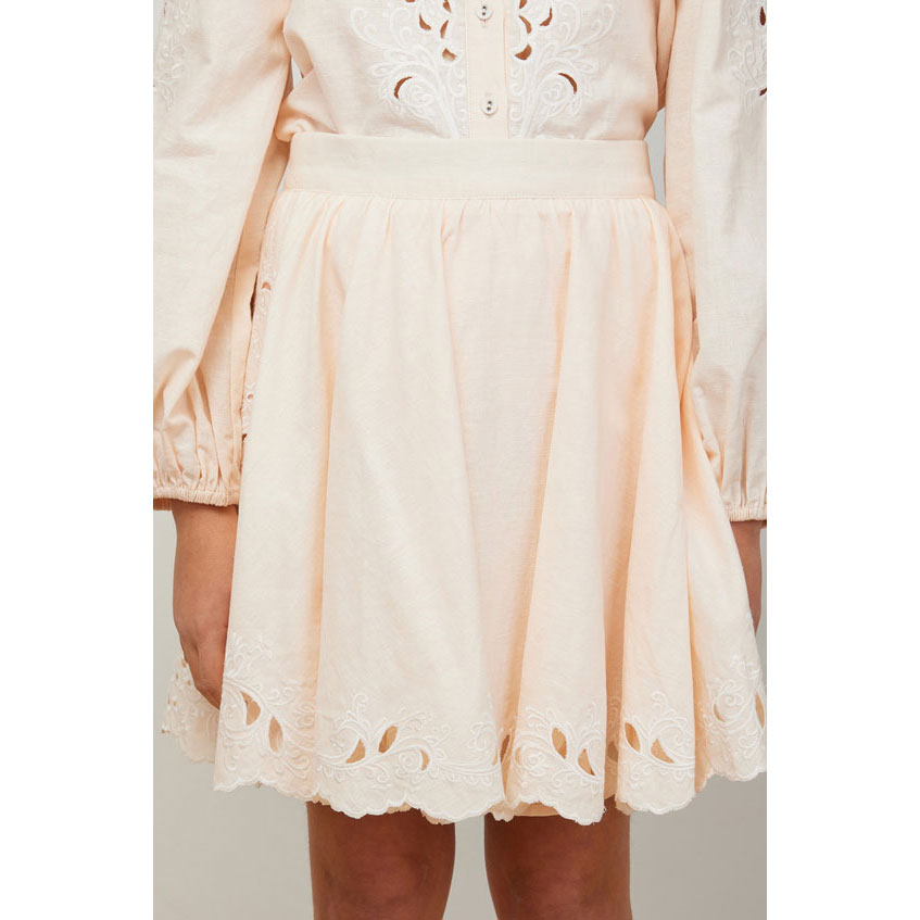 Petite Amalie Peach/White Camilla Linen Embrodiered Skirt