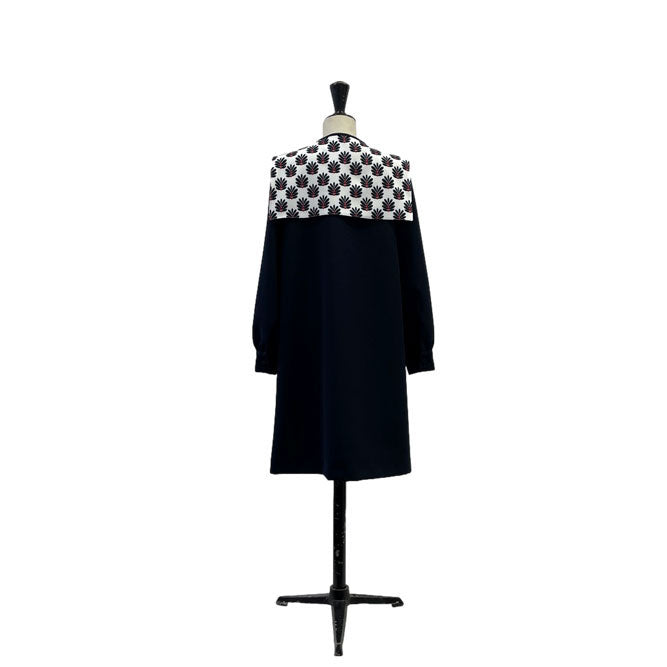 Lemoniez Navy Crepe Squared Collar Marina Dress