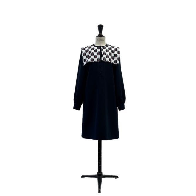 Lemoniez Navy Crepe Squared Collar Marina Dress