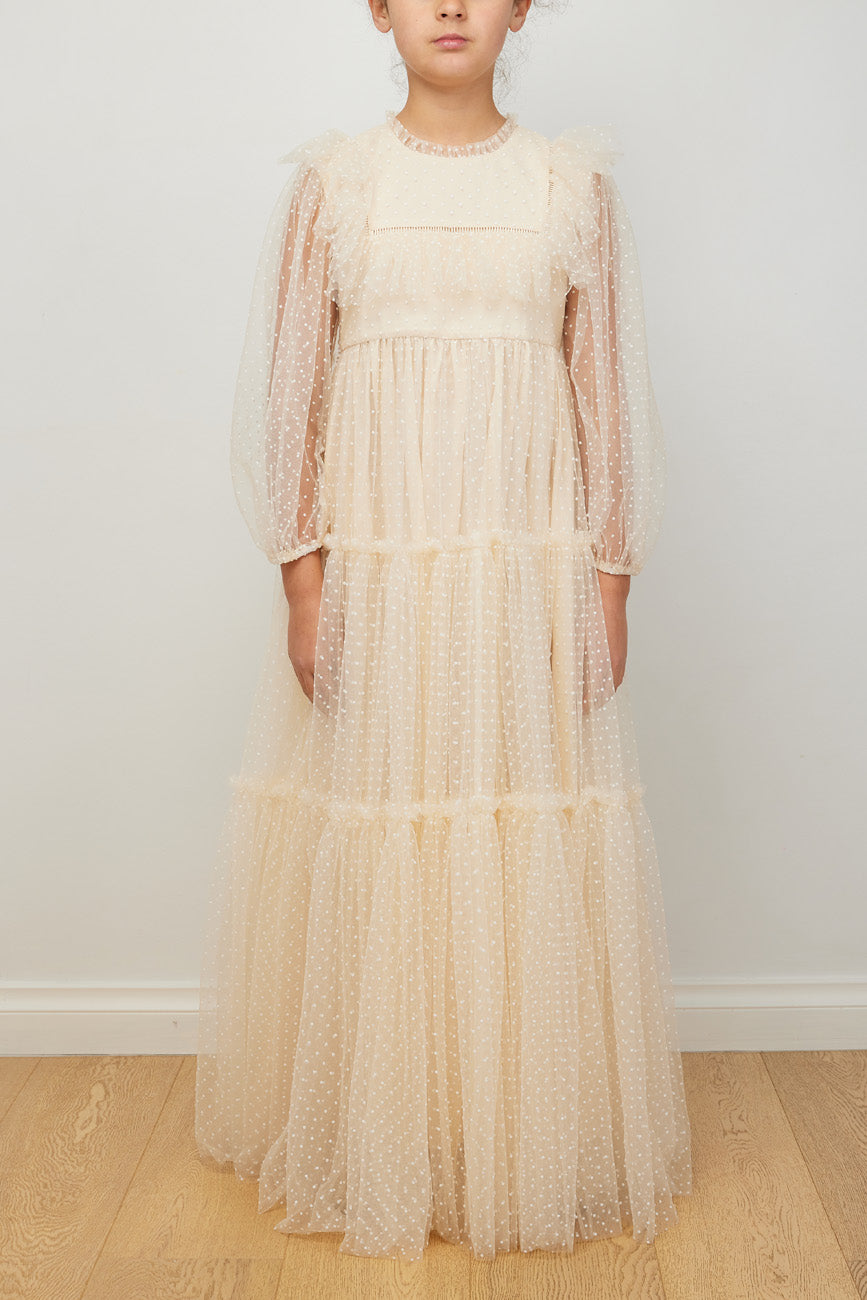 Petite Amalie Cream  Bib Tulle Gown