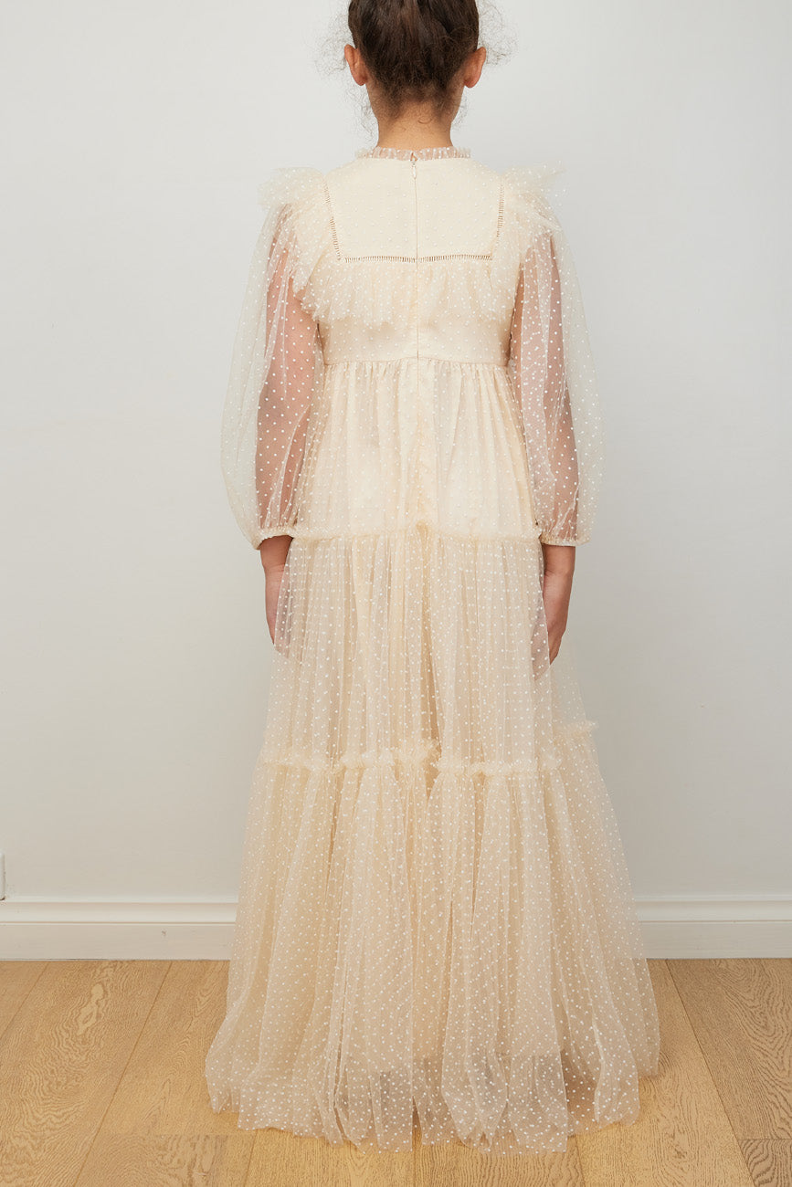Petite Amalie Cream  Bib Tulle Gown