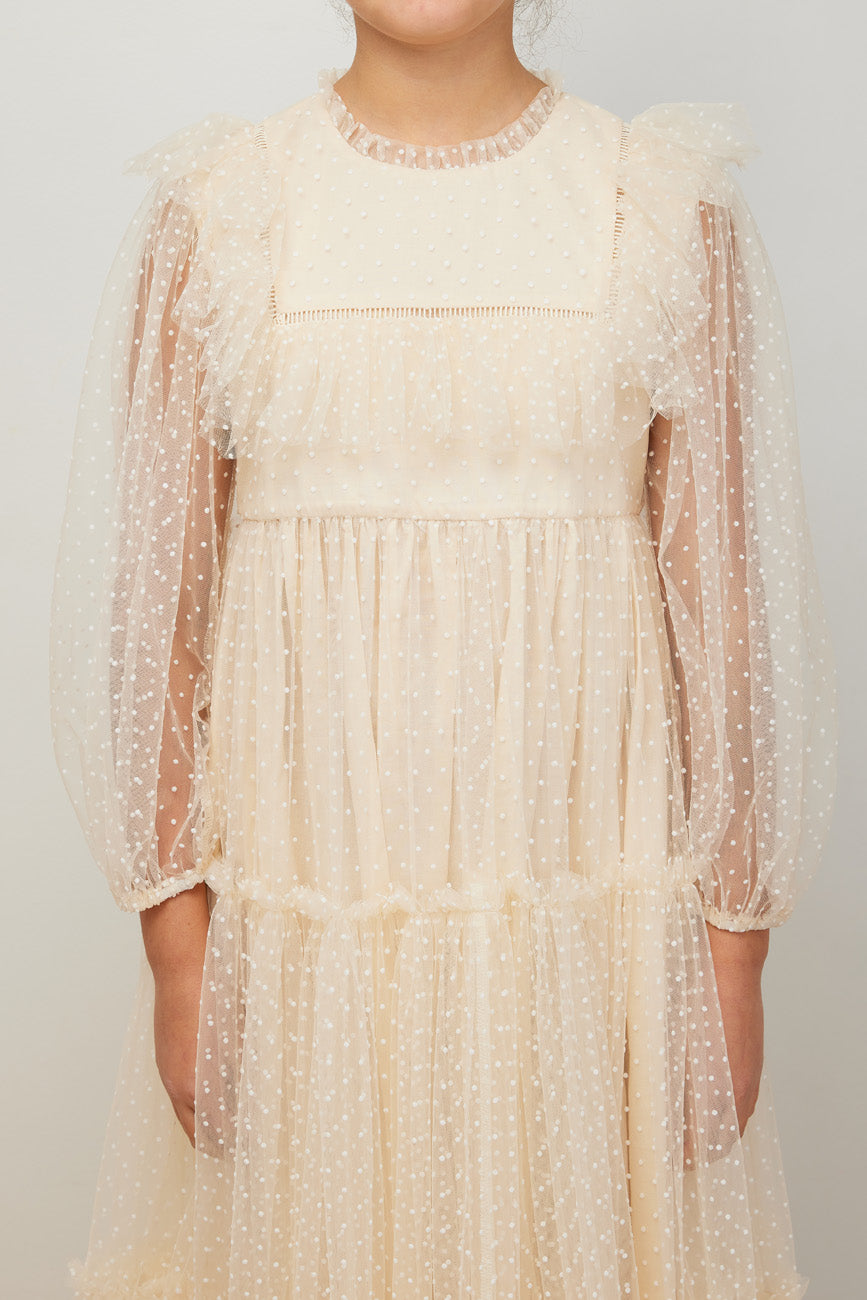 Petite Amalie Cream  Bib Tulle Gown