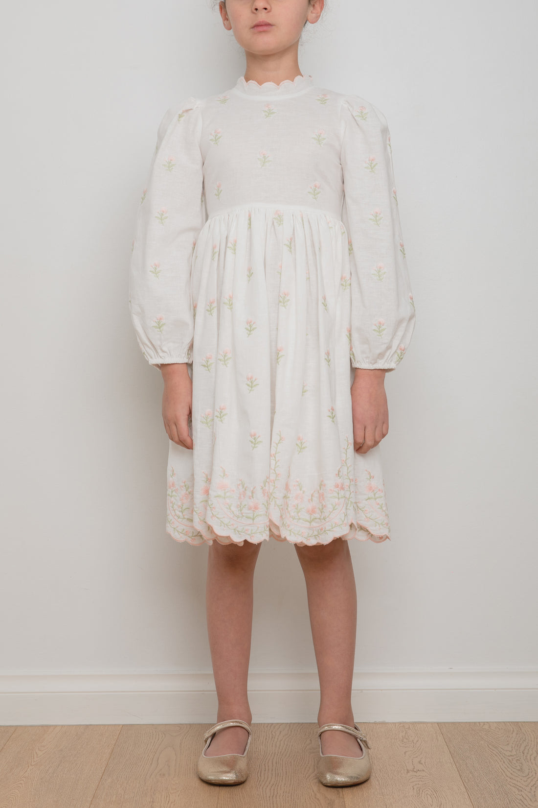 Petite Amalie Pink Rose Linen Long Sleeve Dress