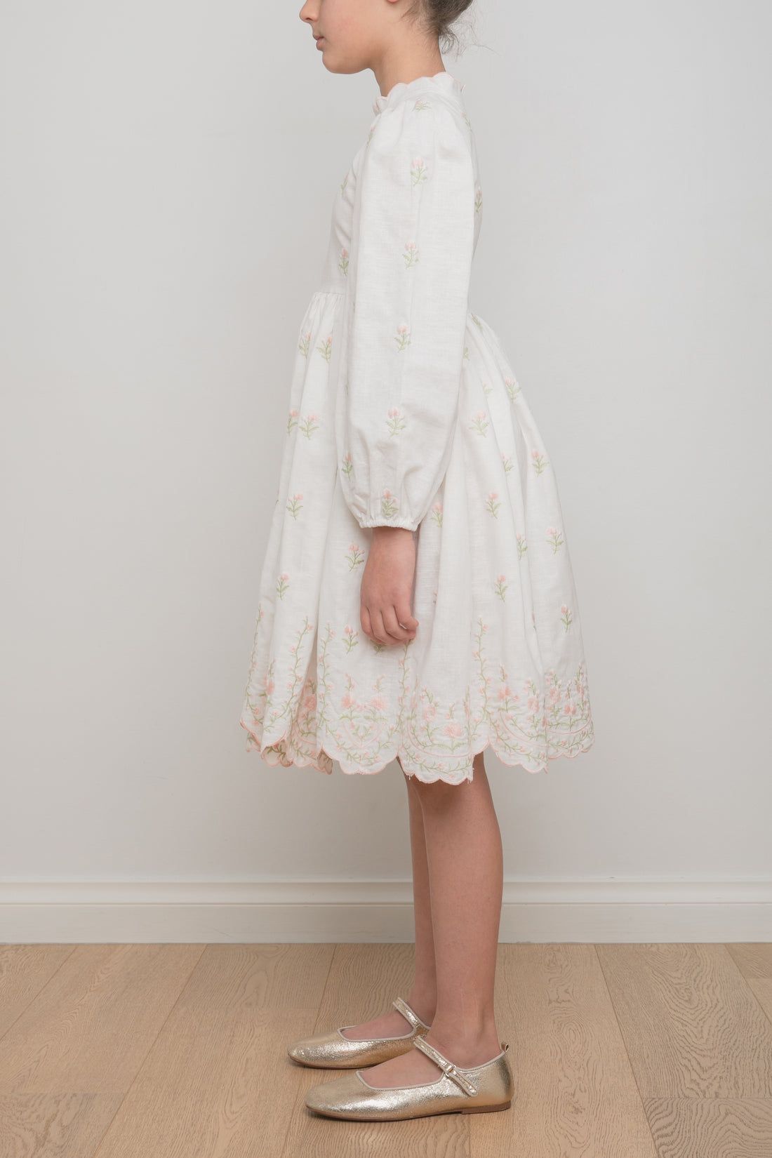 Petite Amalie Pink Rose Linen Long Sleeve Dress