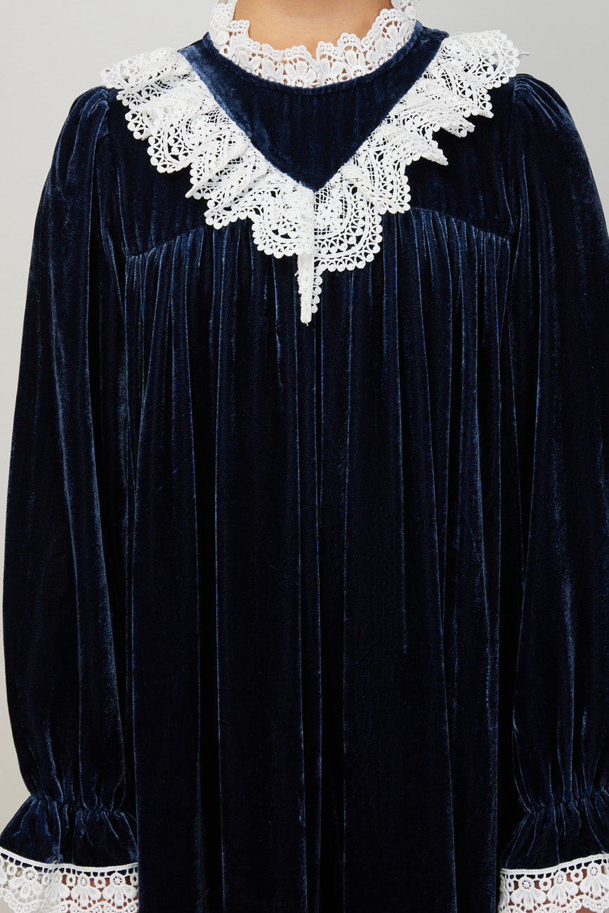 Petite Amalie Blue Velvet Olivia Dress