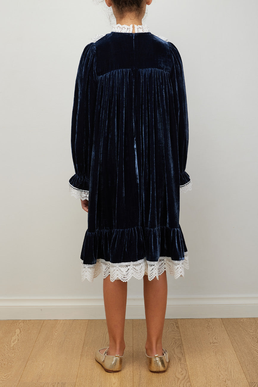 Petite Amalie Blue Velvet Olivia Dress