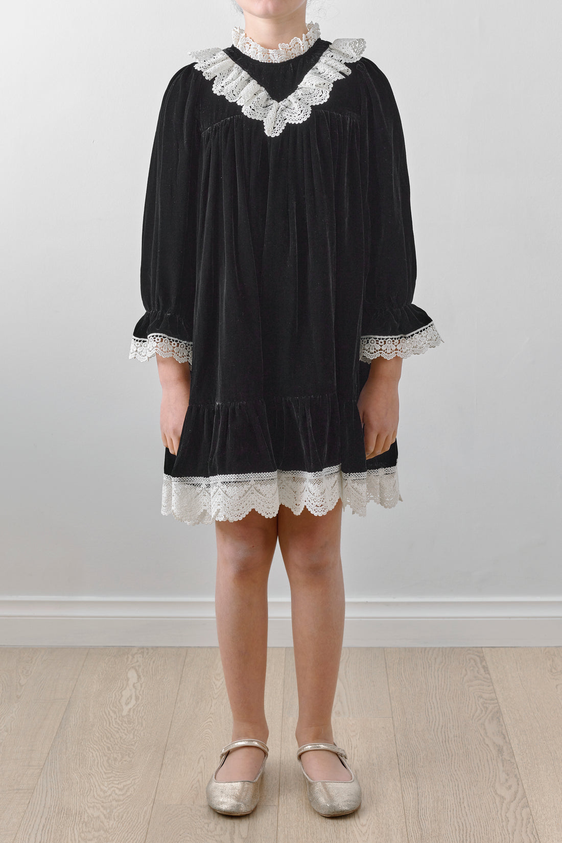 Petite Amalie Black Velvet Olivia Dress