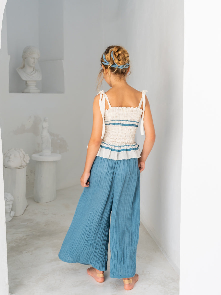 Belle Chiara Blue Double Stripe Athena Ruffle Top