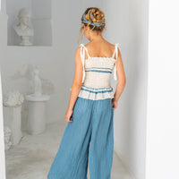 Belle Chiara Blue Double Stripe Athena Ruffle Top