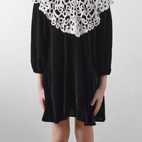 Petite Amalie Black Cut Out Collar Peta Velvet Dress