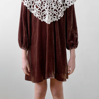 Petite Amalie Coffee Cut Out Collar Peta Velvet Dress