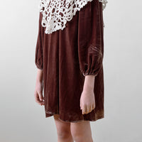 Petite Amalie Coffee Cut Out Collar Peta Velvet Dress