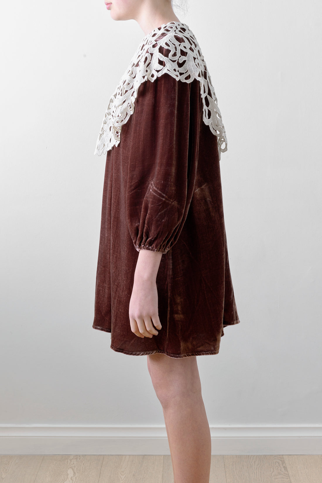 Petite Amalie Coffee Cut Out Collar Peta Velvet Dress