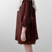 Petite Amalie Coffee Cut Out Collar Peta Velvet Dress