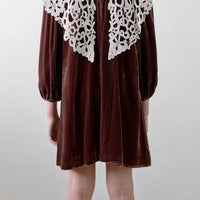 Petite Amalie Coffee Cut Out Collar Peta Velvet Dress