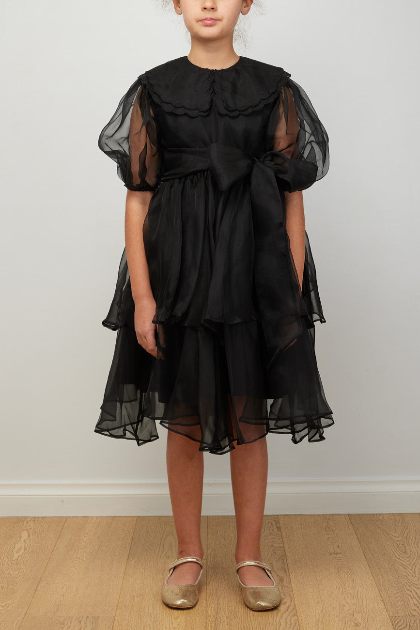 Petite Amalie Black Marie Silk Organza Dress