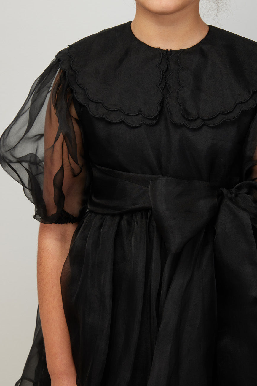 Petite Amalie Black Marie Silk Organza Dress