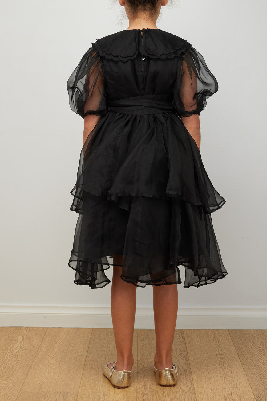 Petite Amalie Black Marie Silk Organza Dress