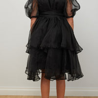 Petite Amalie Black Marie Silk Organza Dress