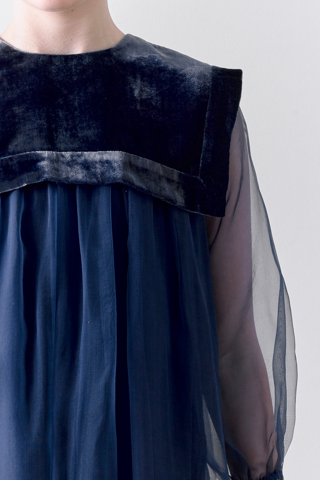 Petite Amalie Navy Lily Velvet Organza Dress