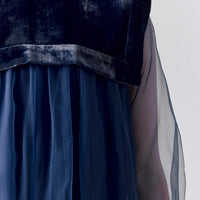 Petite Amalie Navy Lily Velvet Organza Dress