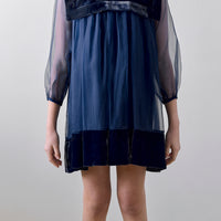 Petite Amalie Navy Lily Velvet Organza Dress