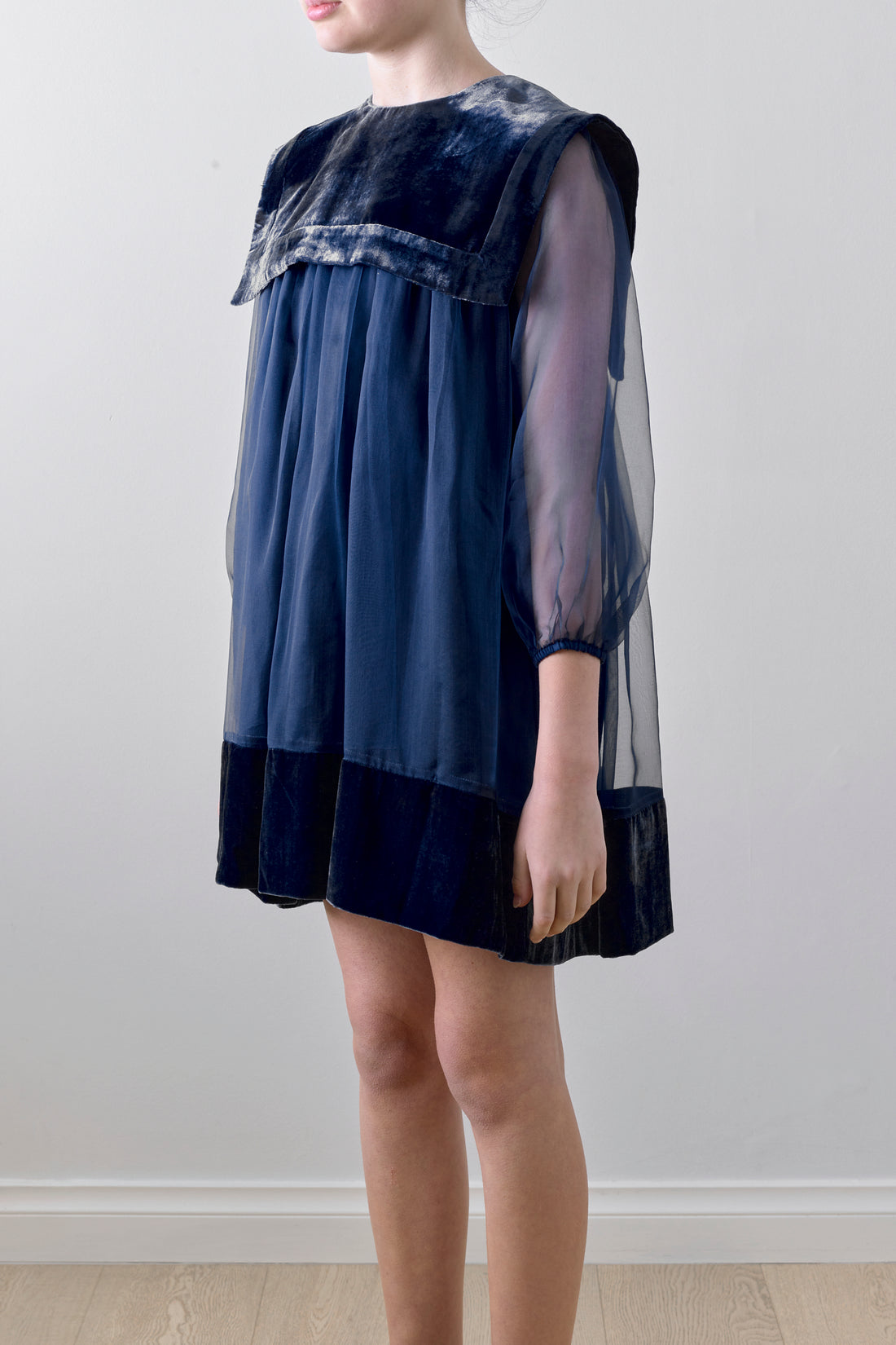 Petite Amalie Navy Lily Velvet Organza Dress
