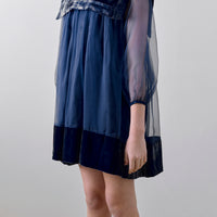 Petite Amalie Navy Lily Velvet Organza Dress