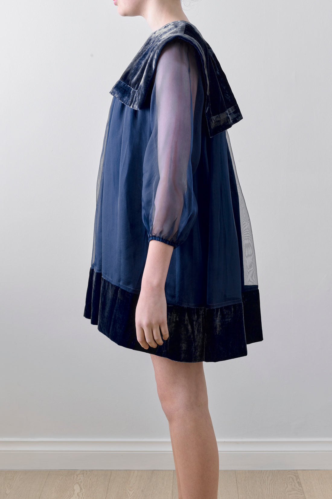 Petite Amalie Navy Lily Velvet Organza Dress