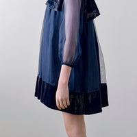 Petite Amalie Navy Lily Velvet Organza Dress