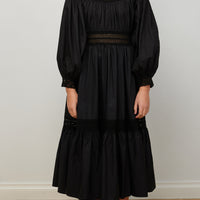 Petite Amalie Black High Lace Neck Poplin Dress