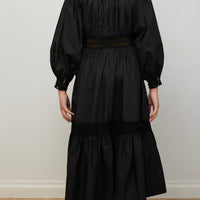 Petite Amalie Black High Lace Neck Poplin Dress