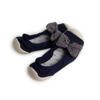 Collegien Night Blue With Striped Bow Ballerina Slippers