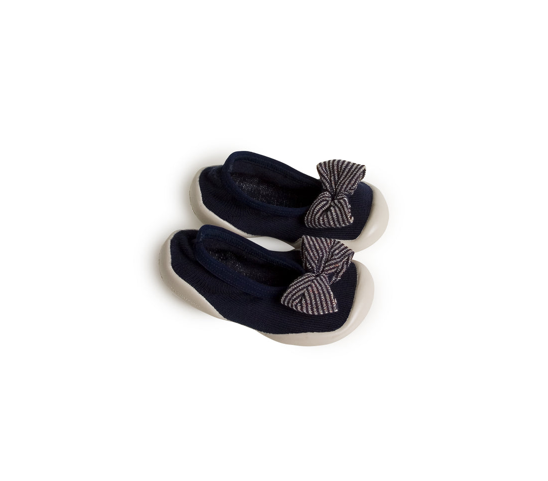 Collegien Night Blue With Striped Bow Ballerina Slippers
