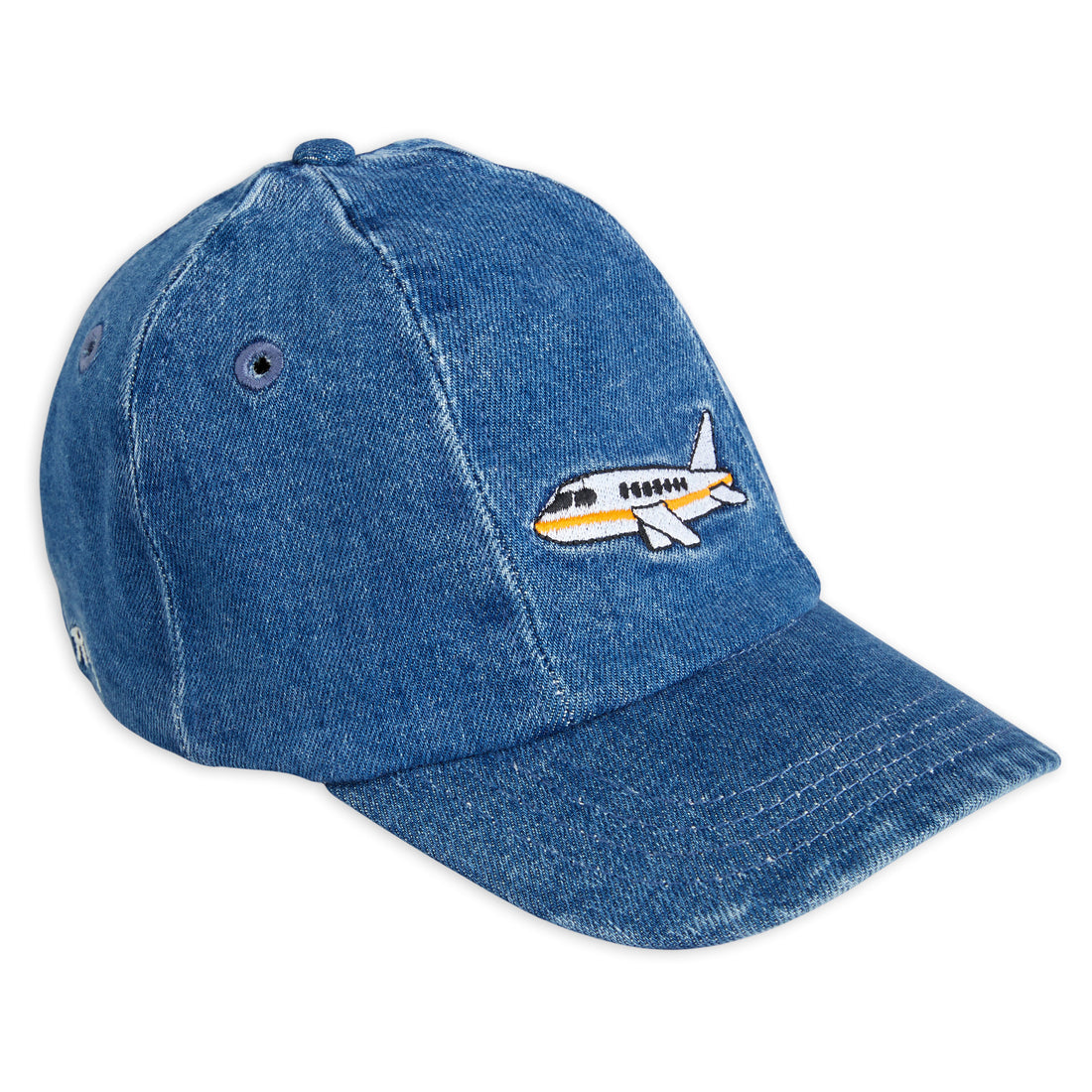 Mini Rodini Blue Airplane Embroidered Denim Cap