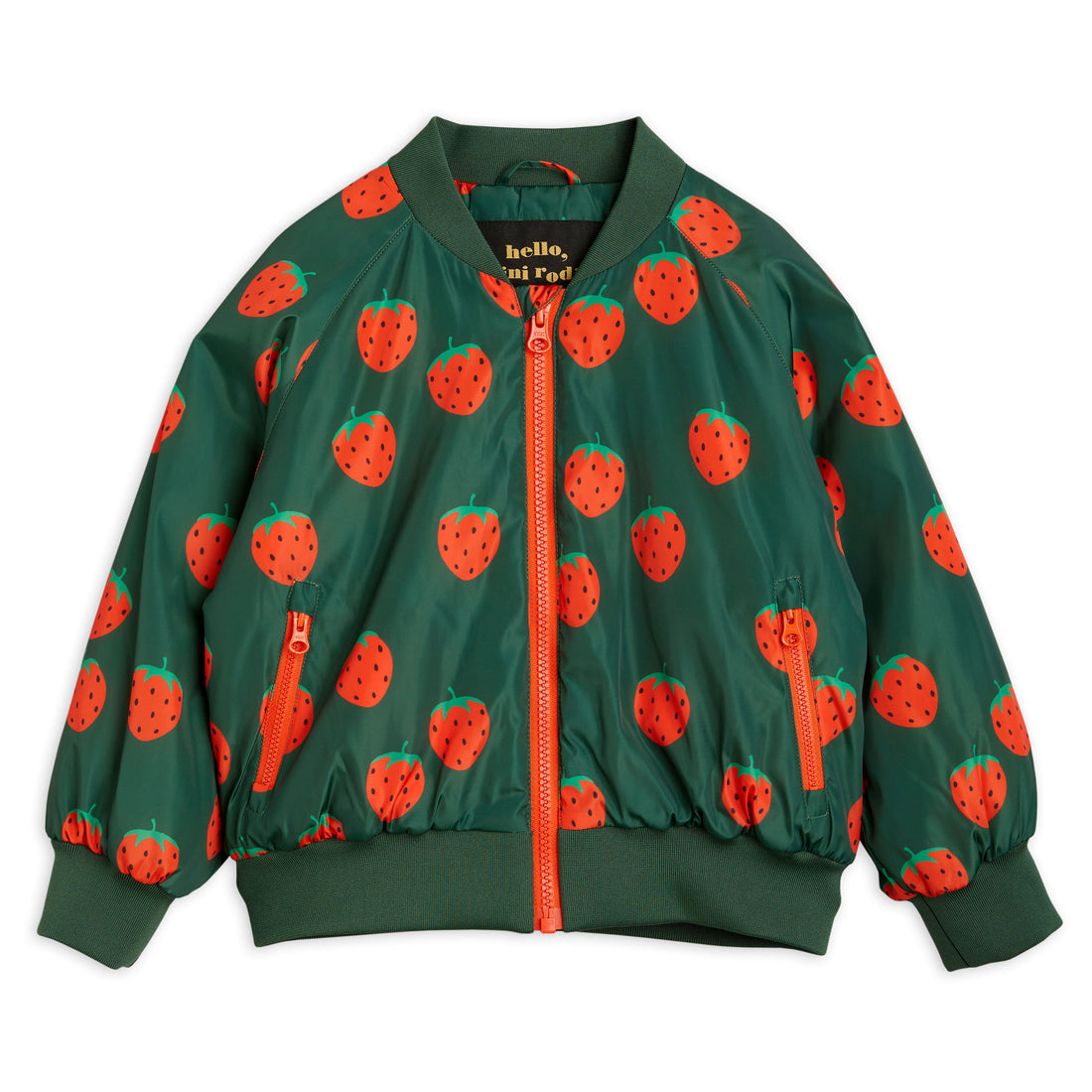 Mini Rodini Green Strawberries Woven Baseball Jacket