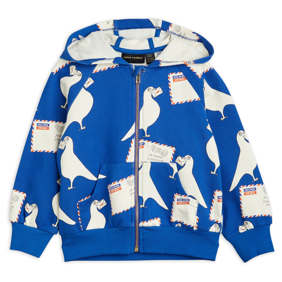 Mini Rodini Blue Pigeons Zip Hoodie